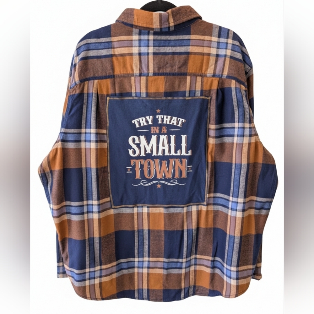 SMALL TOWN Jason Aldean Upcycled Plaid Shirt Hand Crafted